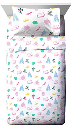 Book Cover Jay Franco Disney Princess Sassy Twin Sheet Set - Super Soft and Cozy Kidâ€™s Bedding Features Belle & Cinderella - Fade Resistant Polyester Microfiber Sheets (Official Disney Product)
