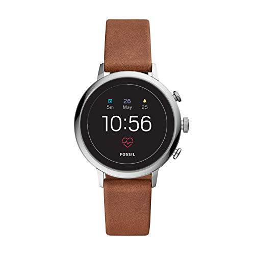 Fossil Women's Gen 4 Venture HR Heart Rate Stainless Steel and Leather Touchscreen Smartwatch, Color: Silver, Brown (Model: FTW6014)