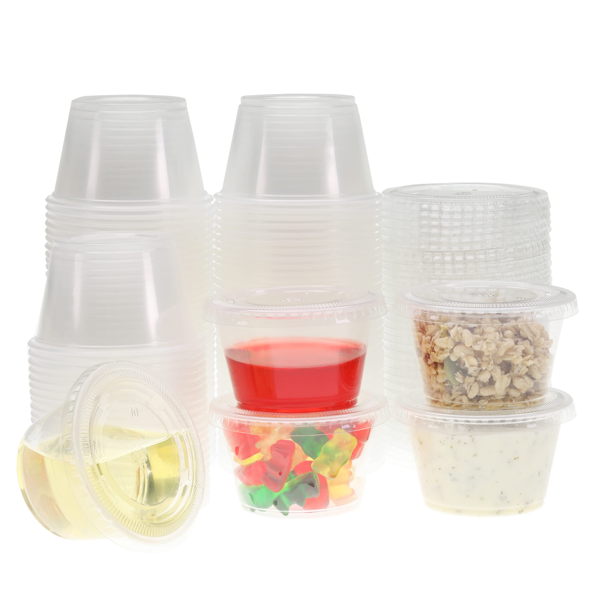 Book Cover Freshware Plastic Portion Cups with Lids [2 Ounce, 200 Sets] Souffle Cups, Jello Shot Cups, Condiment Sauce Containers For Sampling, Sauce, Snack or Dressing