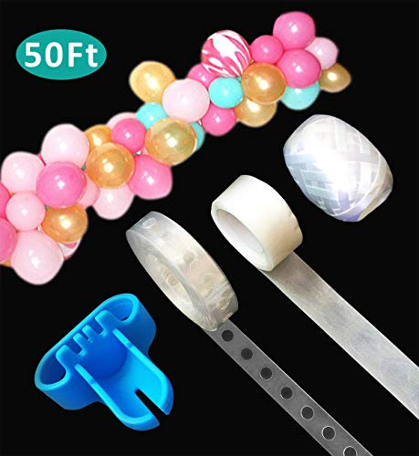 Book Cover Balloon Decorating Strip Tape 50Ft for Arch Garland Streamer,1pcs Balloon Tying Tool,100 Dot Glue,32Ft Ribbon(50FT)
