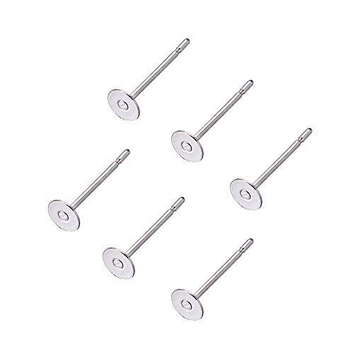 Craftdady 500Pcs Hypoallergenic Stainless Steel Flat Round Blank Peg Earrings Posts Flat Pad Ear Stud Components Earring Making Findings 12x4mm