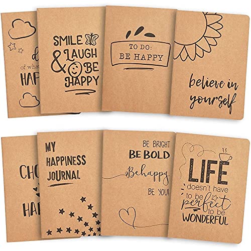 Kraft Paper Notebook, Motivational Lined Journal in Happy Theme (5.75 x 8.25 in, 8 Pack)