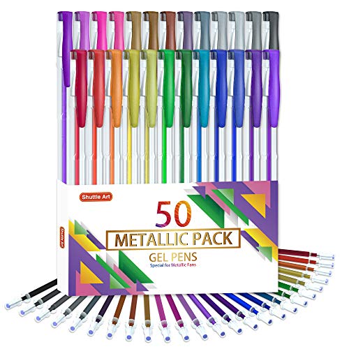 Book Cover Shuttle Art 50 Pack Metallic Gel Pens, 25 Metallic Gel Pens Set with 25 Refills Perfect for Adult Colouring Books Doodling Drawing Art Markers