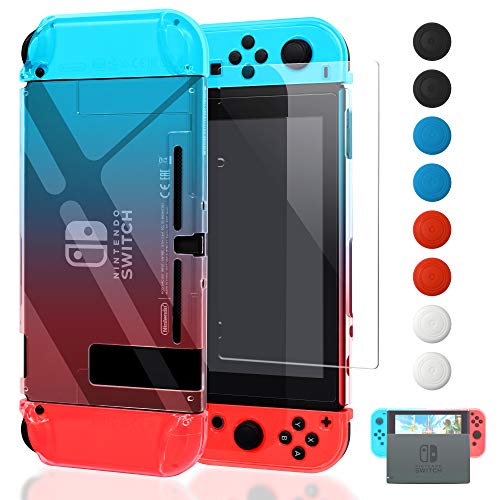 Book Cover Dockable Case Compatible with Nintendo Switch,FYOUNG Protective Accessories Cover Case Compatible with Nintendo Switch and Nintendo Switch Joy-Con with a Tempered Glass Screen Protector - Blue and Red
