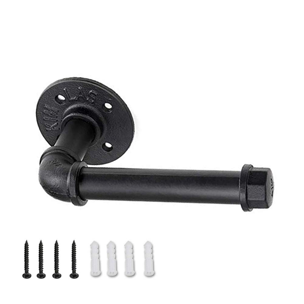 Book Cover SUNMALL Toilet Paper Holder,Heavy Duty Industrial Iron Pipe Roll Tissue Holder Towel Racks with Hardware for Bathroom, Bedroom, Kitchen,Modern Electroplated Finish Black