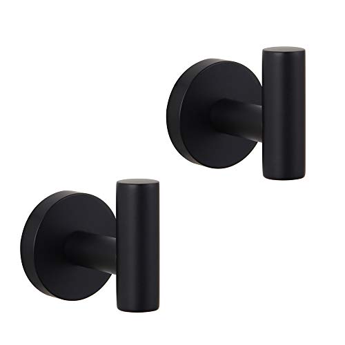 Book Cover GERZWY Bathroom Matte Black Coat Hook SUS 304 Stainless Steel Single Towel/Robe Clothes Hook for Bath Kitchen Contemporary Hotel Style Wall Mounted 2 Pack AG1107B-BK