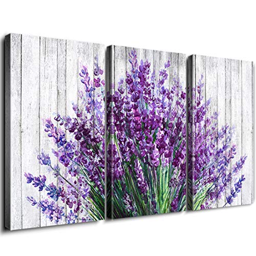 Book Cover Rustic Home Decor Lavender Flowers Wall Art Purple Floral Picture Painting Artwork Vintage Wood Background Canvas Prints Modern Still Life Photo Decoration Living Room Bathroom 12x16 Inch 3Panels