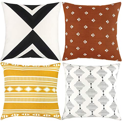 Book Cover Woven Nook Decorative Throw Pillow Covers, 100% Cotton Canvas, Indy Set, Pack of 4 (18x18 Inches)
