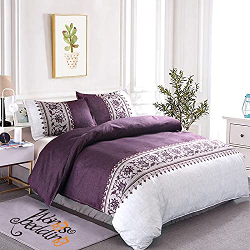 Book Cover Purple Duvet Cover Queen 3 Pieces Reversible Purple/ Beige Printed Bedding Comforter Cover with Zipper Closure & 2 Pillow Cases, Lightweight Microfiber Bedding Set 90