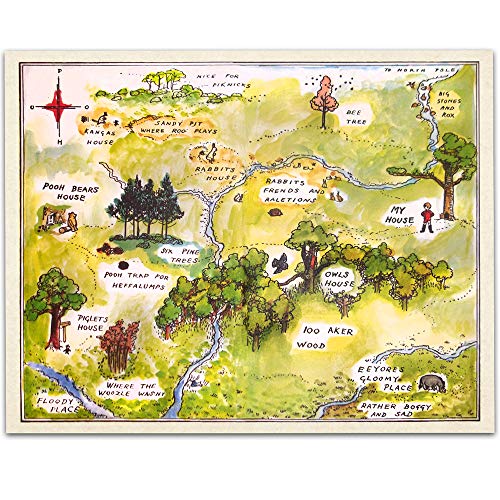 Winnie The Pooh 100 Acre Wood - 11x14 Unframed Print - Great Classic Winnie The Pooh Nursery Art/Childrens Bedroom Art/Playroom Decor, Also Makes a Great Gift Under $15