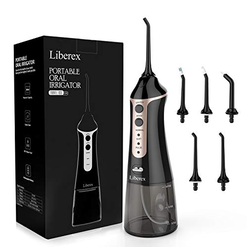 Book Cover Cordless Water Flosser with 5 Jet Nozzles - Liberex IPX7 Waterproof Oral Irrigator 300ml Reservoir 3-Mode Dental Care Water Jet for Teeth/Braces, USB Rechargeable, for Family Travel Use
