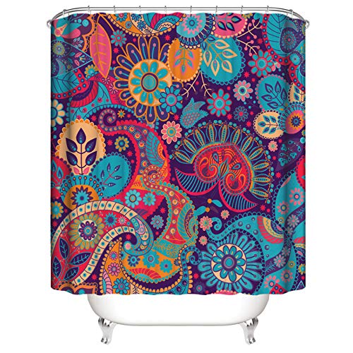 Book Cover PHNAM Mandala Shower Curtain with Hooks 72x72 Inches Bohemian Paisley Printed Extra Long Waterproof Decoration Polyester Cloth Bath Curtains Sets for Bathroom, Bathtub