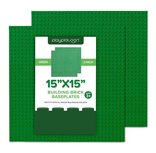 Book Cover 15 x 15 Inch Baseplate for Building Bricks - Green 2 Pack of Baseplates Compatible with All Major Brands