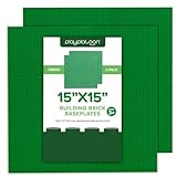 Play Platoon 15 Inch x 15 Inch Baseplate for Building Bricks - Extra Large Landscape for Building Blocks - Green Classic Platform Baseplates Compatible with All Major Brands, 2 Pack