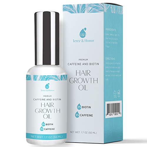 Hair Growth Oil with 2% Biotin 3% Caffeine- Castor Oil, Rosemary Oil, for Stronger, Thicker, Longer Hair and Stimulate New Hair Growth 1.7 oz