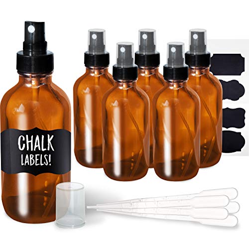 Amber Glass Spray Bottles (4oz) - 6 pack - Small Empty Bottle for Essential Oils and Cleaning Solutions Mist