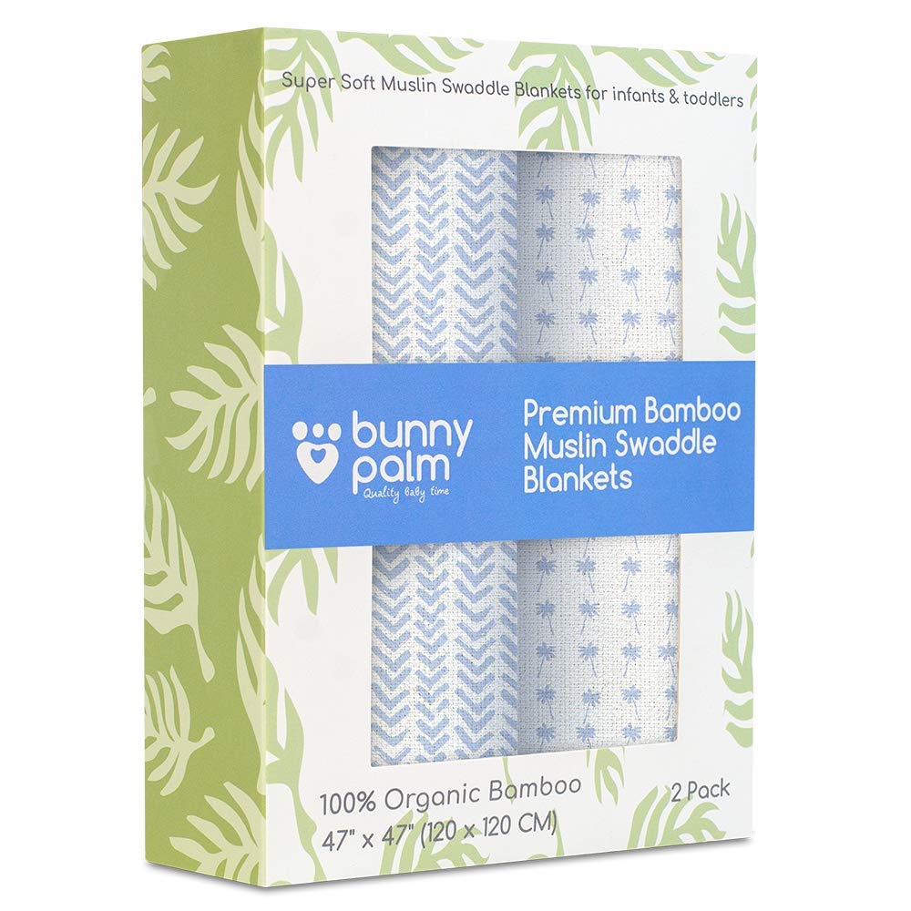 Organic Muslin Swaddle Blankets for Boys & Girls - Soft Breathable Bamboo Unisex Swaddling Blankets Set - Versatile Wraps Can Be Used As Burp Cloths, Receiving Blanket, Stroller Cover & More - 2 Pack