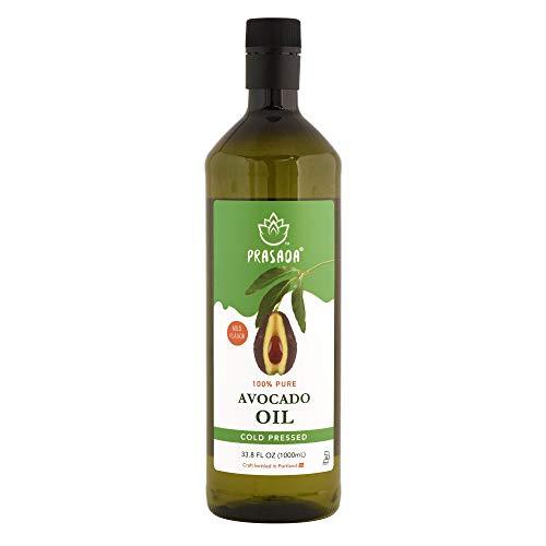 Prasada 100% Pure Avocado Oil 33.8oz (1,000ml) -Refined, Cold Pressed, BPA-Free Food-Grade Plastic Bottle | Excellent for Frying, Sautéing, Salads and Cosmetic Uses