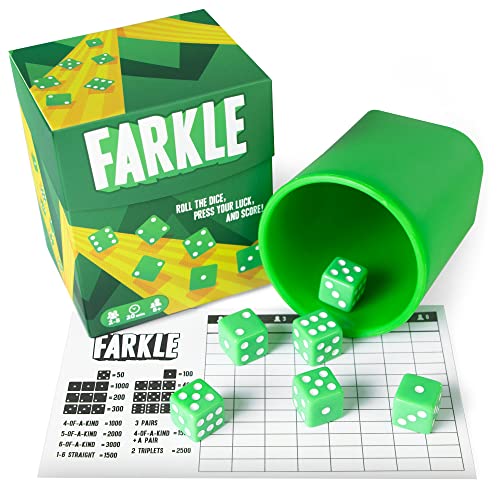 Farkle: The Family Dice Game | Fun Dice Game for Game Nights | 1 Cup & Dice | 1 Player Game & 75 Scorecard Bundle
