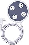 Jasco Surge Protector Power Strip with USB Charger, 3 Outlets, 2 USB Ports, 2.4A Fast Charging, 8 ft Braided Extension Cord, Flat Plug, 450 Joules, Etl Listed, Gray/White, 41386