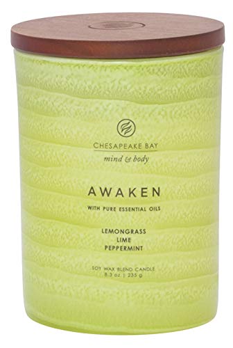 Chesapeake Bay Candle Mind & Body Serenity Scented Candle, Awaken with Pure Essential Oils (Lemongrass, Lime, Peppermint), Medium