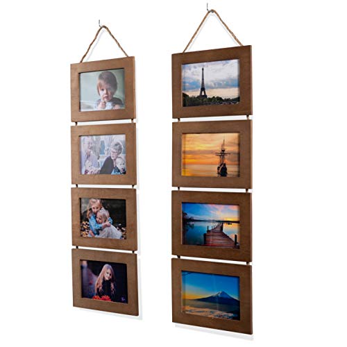 Book Cover Wallniture Aries Vertical Wall Decor Picture Frames 4x6 Inch, 8 Opening Photo Collage Set of 2 (Walnut)