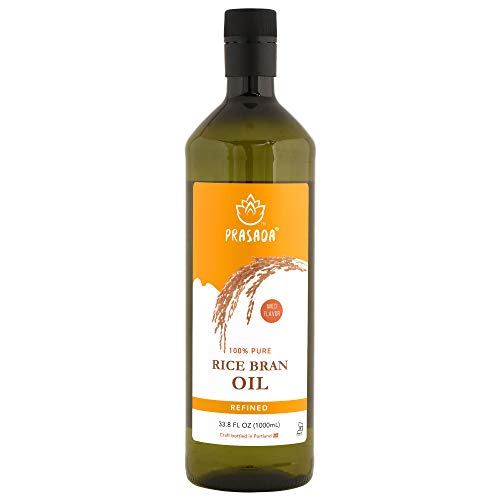Prasada 100% Pure Rice Bran Oil (1,000ml) -Refined, Expeller-Pressed, BPA-Free Food-Grade Plastic Bottle | Excellent for Deep-Frying, Baking and Broiling