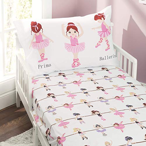 Book Cover EVERYDAY KIDS Toddler Fitted Sheet and Pillowcase Set -Born to Dance Ballerina- Soft Microfiber, Breathable and Hypoallergenic Toddler Sheet Set
