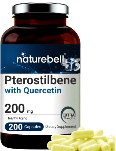 2 in 1 Formula Pterostilbene Quercetin Supplements, 200mg per Serving, 200 Capsules, Naturally Sourced from Wild Blueberry, Supports Healthy Aging, Longevity, Memory, Concentration and Cardio Health