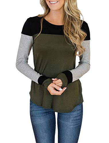 Book Cover Minthunter Women's Long Sleeve Crew Neck Cute Tunic Color Block Tops