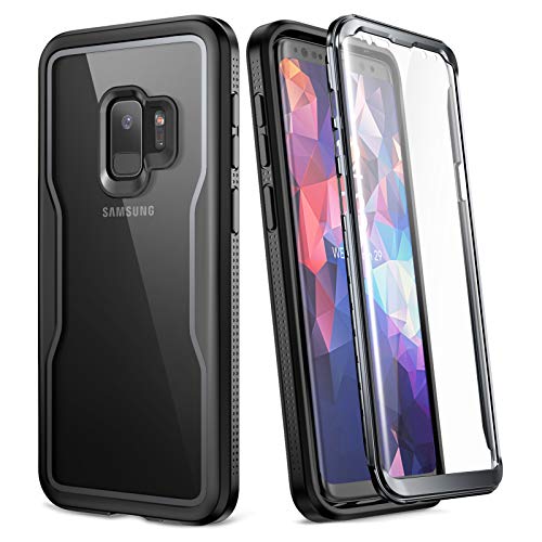 YOUMAKER Galaxy S9 Case, with Built-in Screen Protector and Clear Back, Heavy Duty Protection Shockproof Cover for Samsung Galaxy S9 Case 5.8 inch-Clear/Black