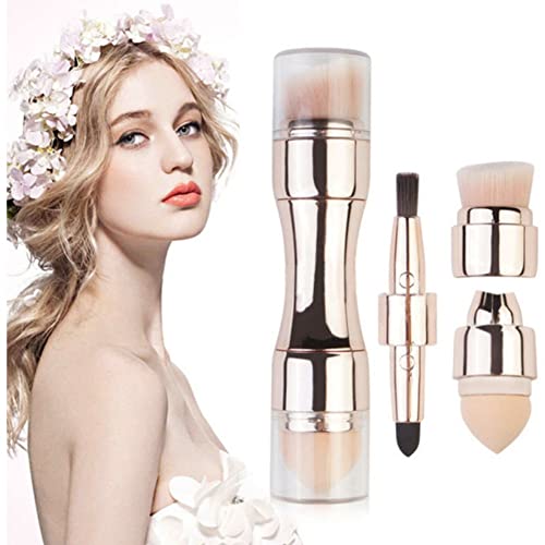 Ofanyia 4 in 1 Makeup Brush Set - Lip Brush, Smudge Brush, Contour & Blush Brush, Sponge Brush - For Eyes Lips Face Foundation Makeup (rose gold)