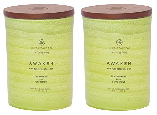Chesapeake Bay Candle Mind & Body Serenity Scented Candle, Awaken with Pure Essential Oils (Lemongrass, Lime, Peppermint), Medium, 2 Count