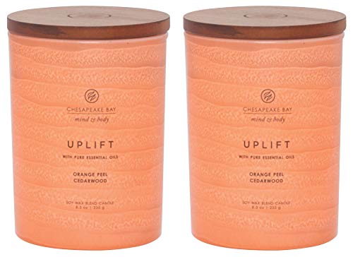 Chesapeake Bay Candle Mind & Body Serenity Scented Candle, Uplift with Pure Essential Oils (Orange Pear, Lemon, Cedarwood), Medium, 2 Count