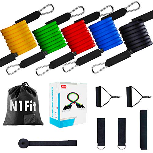 Resistance Bands Set - 11pcs Exercise Bands with Door Anchor, Ankle Straps and Handles - Workout Bands Stackable - Resistance Bands for Home Workouts, Yoga, Pilates and Physical Therapy