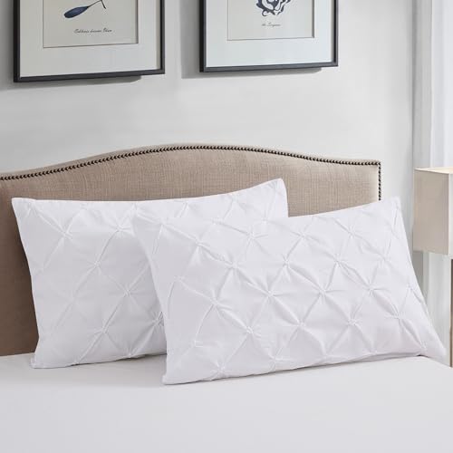 Vaulia Lightweight Microfiber Pillowcases, Set of 2 (Standard, White-Pinch Pleat)