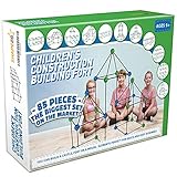 Matchaccino Construction Fort Building Kit 77 Pieces+ Storage Bag - Build Castles Tunnels Tents Rocket- Creativity and Teambuilding - Great Discovery of Manual Skills (Blue & Green)