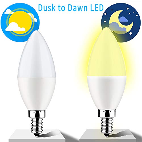 Dusk to Dawn Light Bulb,E12 Candelabra Sensor Light Bulbs Auto On/Off 6W 550Lm Warm White 3000K for Indoor/Outdoor Yard Porch Patio Garage Garden,Pack of 2
