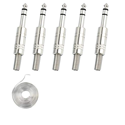 1/4" Audio Plugs 6.35 mm Plug TRS Male 1/4 inch Solder Type Stereo Plug Straight Design Connector with Spring for DJ Mixer Speaker Cables Guitar Cables Phono Patch Cable Microphone Cables (5 Pack)