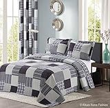 All American Collection Black and Grey Modern Plaid 3-Piece Queen Bedspread and Pillow Sham Set | Matching Curtains Available!