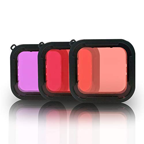 Kula Co. 3 Pack Scuba Dive Filter for GoPro Hero 7 Black/GoPro Hero 6/Hero 5 Super Suit Dive Housing - Red, Light Red, Magenta Filter - Enhances Colors for Underwater Video and Photographs