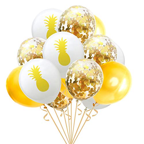 Pineapple Gold Confetti Balloons,15 Pcs Tropical Leaves Latex Party Theme Hawaii Party Balloons for Hawaii Luau Party Birthday Wedding Theme Party Decorations(1)