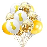 Pineapple Gold Confetti Balloons,15 Pcs Tropical Leaves Latex Party Theme Hawaii Party Balloons for Hawaii Luau Party Birthday Wedding Theme Party Decorations(1)