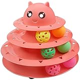Cats Toys Ball Tower Cat Fun 3-Level Tower Ball & Track Indoor Cats Pet Roller Ball Cat Play Super Roller Super Fun PP Material More Durable Stronger … (Rose Red)