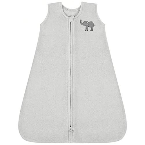 Book Cover TILLYOU All Season Micro-Fleece Baby Sleep Bag and Sack with Inverted Zipper, Unisex Clothes for Toddlers Age 12-18 Months, Sleeveless Warm Soft Plush Wearable Blanket TOG 1, Large L, Gray Elephant