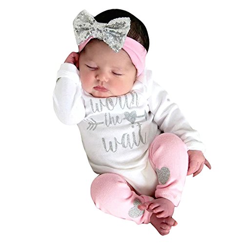 COOKI 3PCS Infant Toddler Newborn Baby Girl Clothes Bling Letter Romper Leg Warmer Headband Clothes Outfits