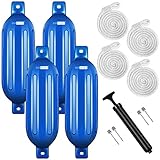VIVOHOME Vinyl Ribbed Boat Fenders 4 Pack, Boat Bumpers with Ropes, Needles, and Pump to Inflate Fit for Yachts, Sailing Dinghies, Bass Boats, Blue