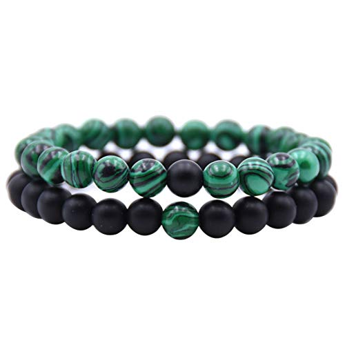 wintefei 1Pc/2Pcs 8mm Fashion Faux Pumice Stone Malachite Bracelet Couple Accessory 3#