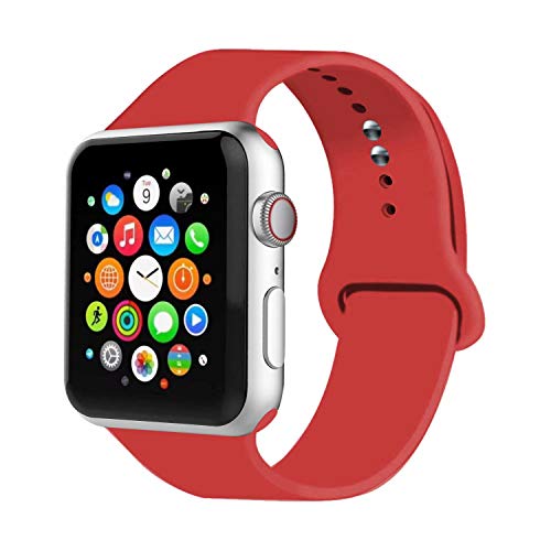 Book Cover IYOU Sport Band Compatible with Watch Band 38MM 42MM 40MM 44MM, Soft Silicone Replacement Sport Strap Compatible with 2018 Watch Series 4/3/2/1 (Red,38MM, S/M)