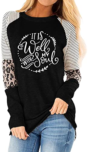 It is Well with My Soul Christian T Shirt Women Raglan Long Sleeve Elbow Patches Shirt Casual Baseball Blouse Top